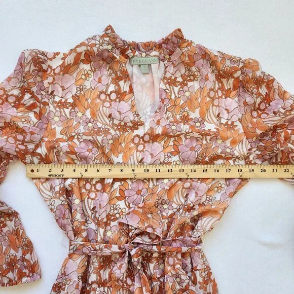 Ryegrass Floral Long-Sleeve Ruffled Dress Lightweight Flowy Cottagecore Coquette - Picture 12 of 13